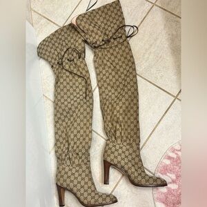 Gucci Patterned Tan Over-the-Knee Boots